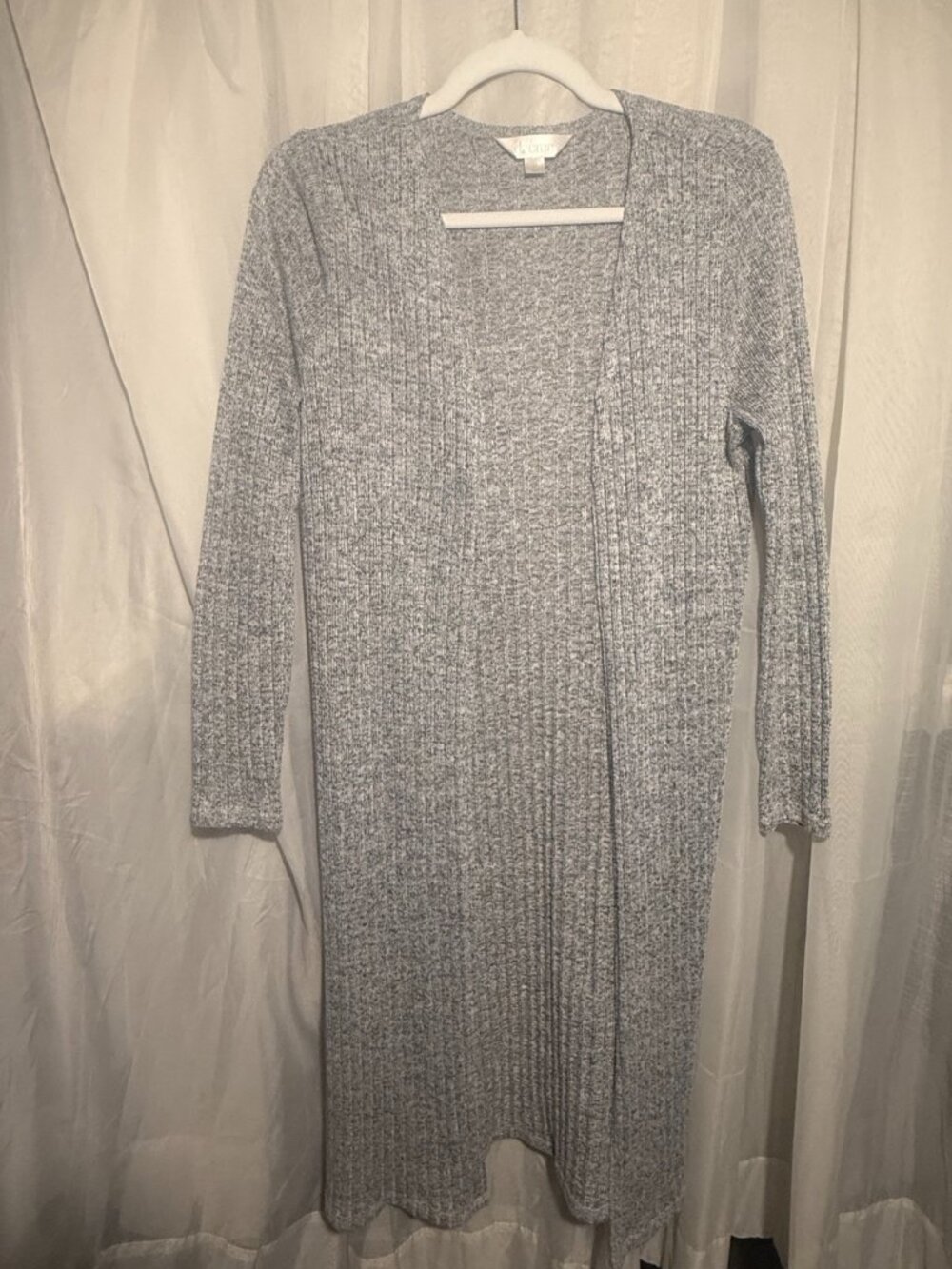 Decree Gray Ribbed Knit Longline Open Front Duster Cardigan Size M